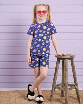 Girls Printed T-Shirt & Shorts Set-image-5