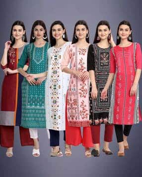 popmantra Women Pack of 6 Printed Straight Kurta-picture-37