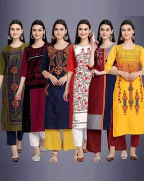 popmantra Women Pack of 6 Printed Straight Kurta-picture-14