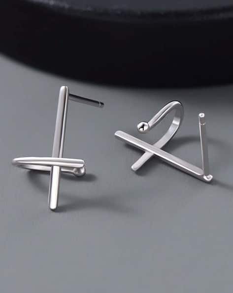Salty Alpha Men Silver-Plated Stud Earrings