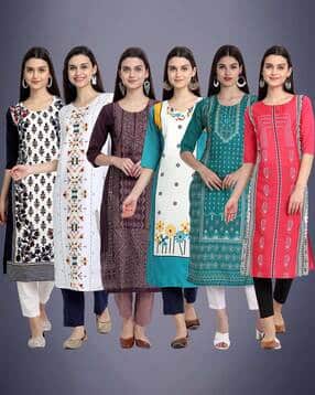 popmantra Women Pack of 6 Printed Straight Kurta-picture-39