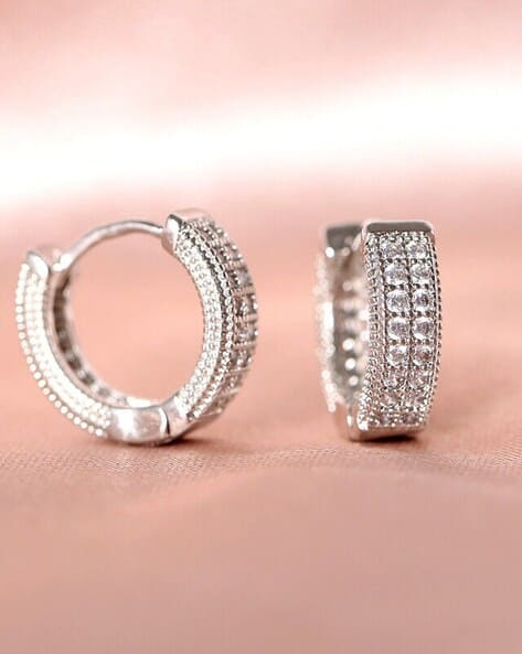 Salty Alpha Men Silver-Plated Cubic Zirconia-Studded Hoop Earrings