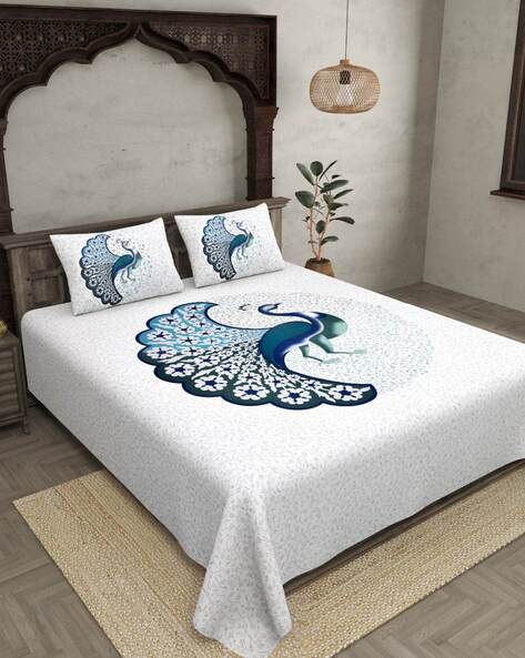 Jaipur Fabric King Size Cotton Bedsheet with 2 Pillow Covers