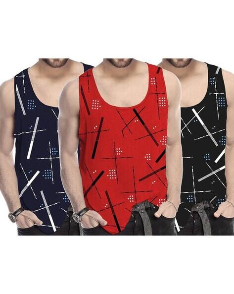 TRIPR Men Pack of 3 Printed Scoop-Neck Vests