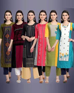 popmantra Women Pack of 6 Printed Straight Kurta-picture-24
