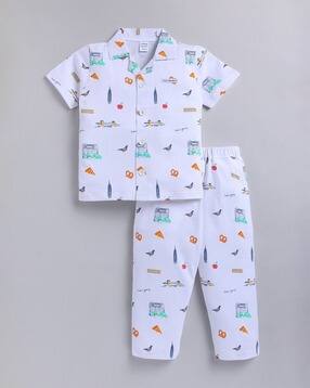 Boys Printed Shirt & Pyjamas Set with Short Sleeves-image-41