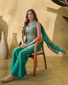 kvs fab Embroidered Top with Palazzos & Dupatta-picture-8