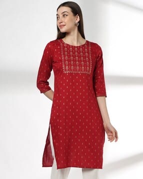 avaasa mix n' match Women Leaf Embroidered Straight Kurta-picture-33