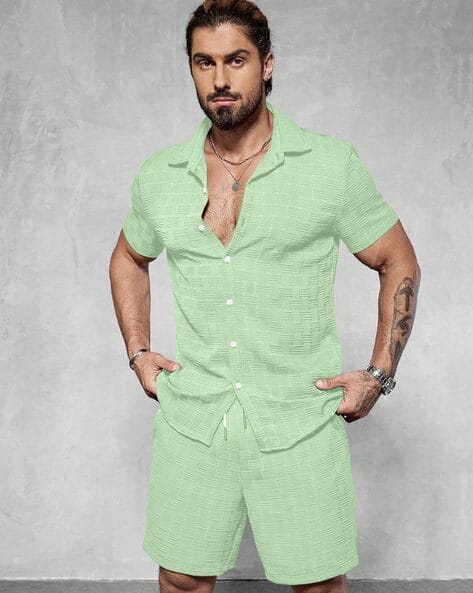 Hivora Men Patterned Shirt & Shorts Co-Ord Set