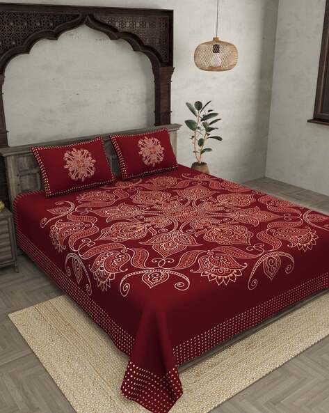 Jaipur Fabric 240 TC Printed Double Bedsheet with 2 Pillow Covers