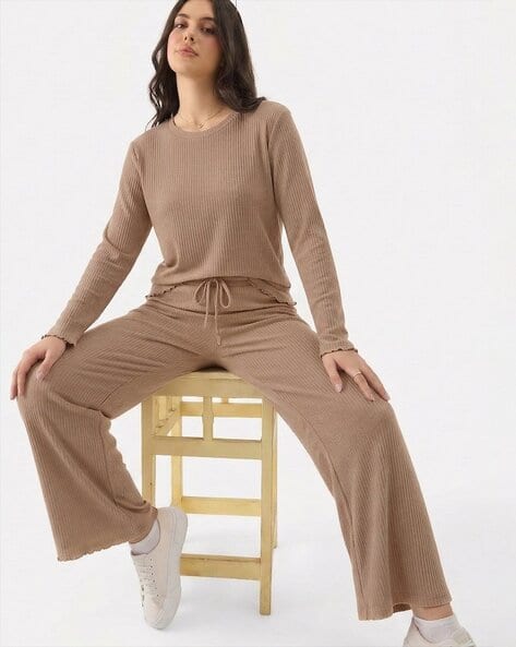 Buda Jeans Co Women Ribbed 2-Piece Round-Neck Co-Ord Set