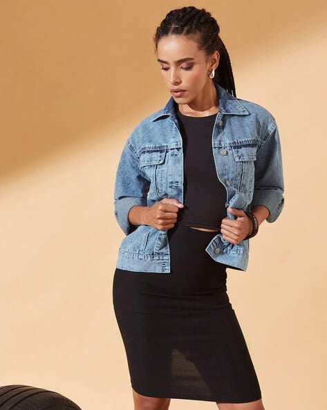 Dolce Crudo Women Spread-Collar Denim Jacket
