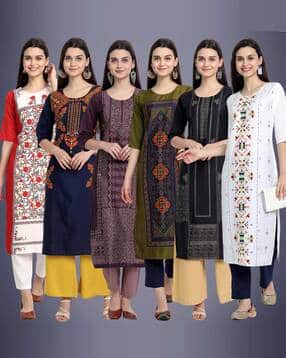 popmantra Women Pack of 6 Printed Straight Kurta-picture-31