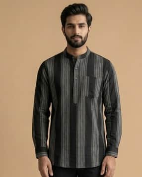 the soul patrol Men Striped Regular Fit Short Kurta-picture-21
