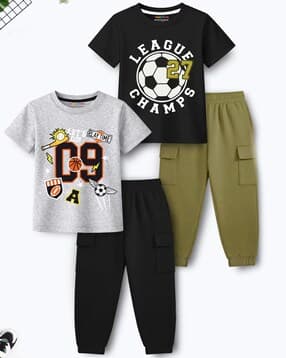 Boys Pack of 2 Printed Joggers & T-Shirt Set-image-34