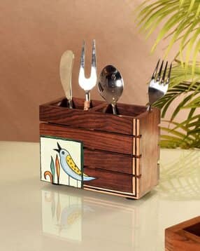 aakriti art creations Pichwai Bird Print Wooden Cutlery Holder-picture-36