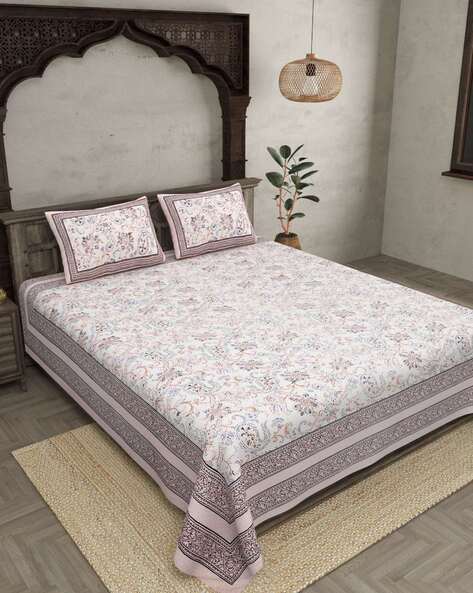 Jaipur Fabric 244 TC Paisley Print Double Bedsheet with 2 Pillow Covers