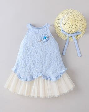 hopscotch Girls Embroidered A-Line Dress with Hat-picture-18