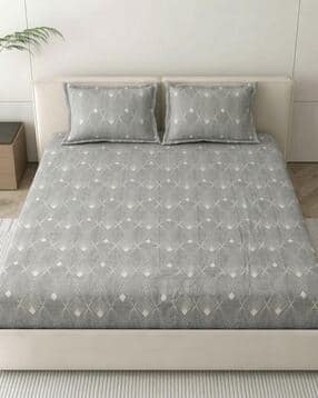 Geometric Print Queen Bedsheet with Pillow Covers-image-42