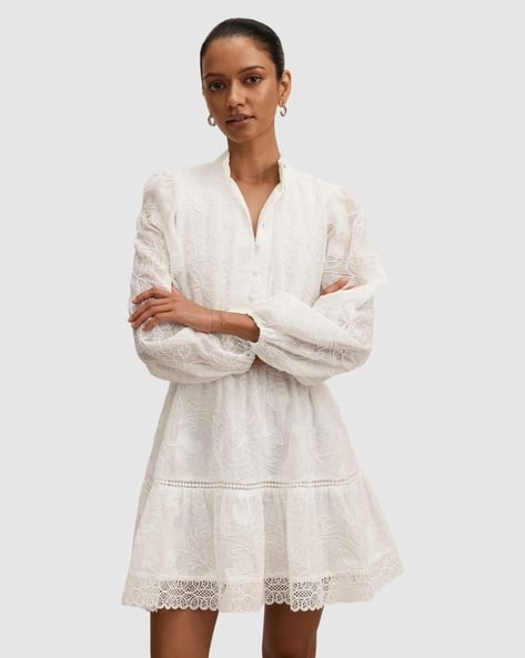 Forever New Women Embroidered Fit & Flared Dress with Collar-Neck