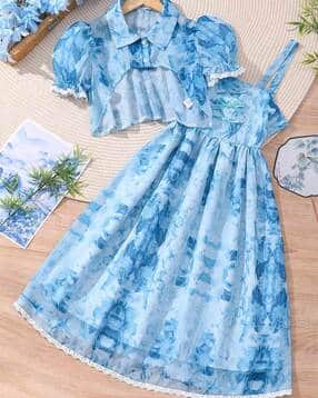 pamberston Girls Printed Fit & Flare Dress with Jacket-picture-14