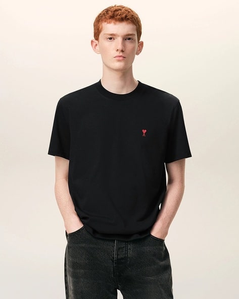 Buy Ami Paris Men Regular Fit Organic Cotton Crew-Neck T-Shirt