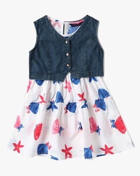 Girls Printed Dress with Denim Jacket-image-28
