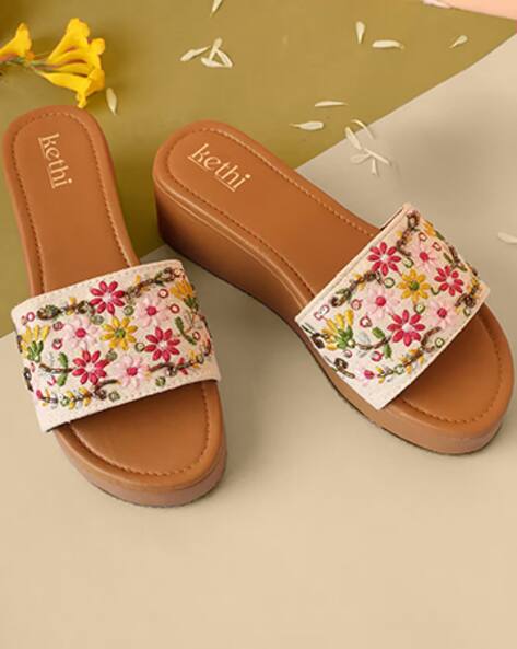Acai Women Embroidered Slip-On Heeled Sandals