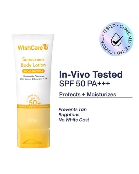 WishCare Sunscreen Body Lotion SPF50 PA In Vivo Tested UV Protection No