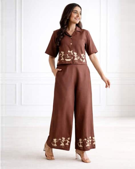 Warli Art Embroidered Ethnic Shirt & Pants Co-Ord Set
