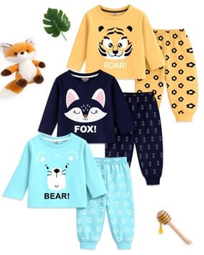 kuchipoo Pack of 3 Boys Graphic Print T-Shirt & Pyjamas Set-picture-12