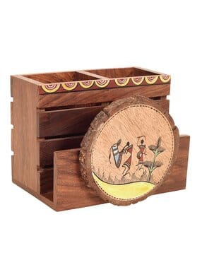 aakriti art creations Handcrafted Warli Print Wooden Cutlery Holder-picture-31
