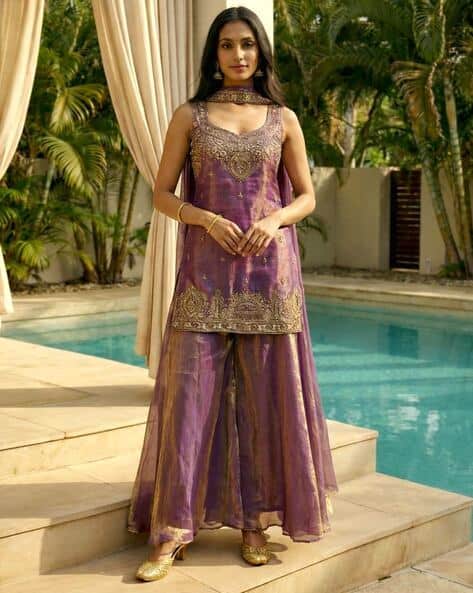 Indie Picks Women Embroidered Straight Kurta with Palazzos & Dupatta Set