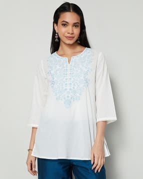 melange by lifestyle Women Embroidered A-Line Kurti-picture-18