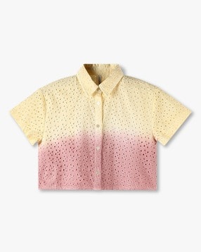 lee cooper Girls Schiffli Embroidered Boxy Fit Crop Shirt-picture-43