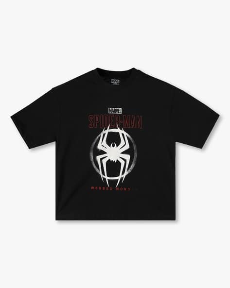 YB DNMX Boys Spiderman Print Regular Fit Round-Neck T-Shirt