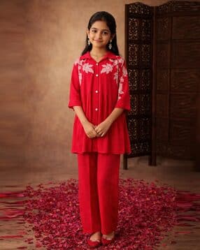 aarika girls ethnic Girls Embroidered 2-Piece Kurta Suit Set-picture-13