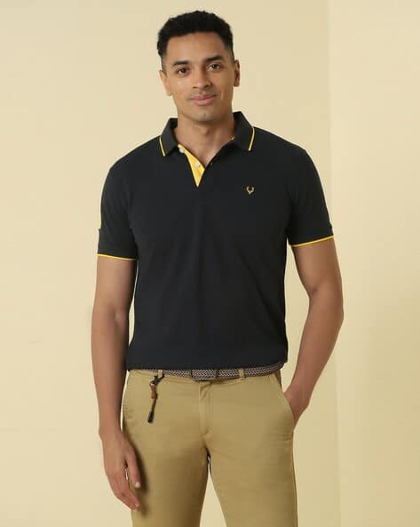 ALLEN SOLLY Cotton Polo T-Shirt with Logo Embroidery