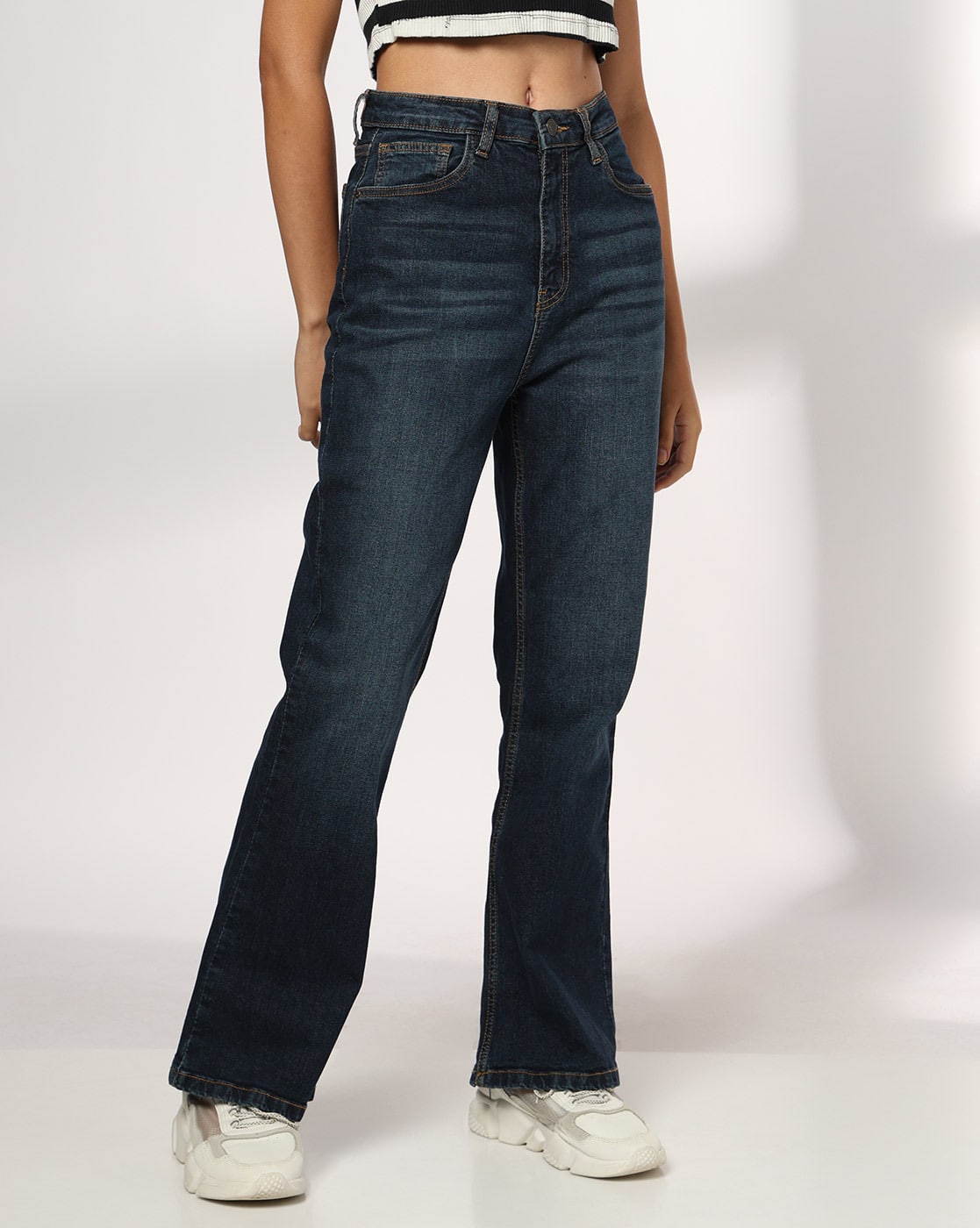 DNMX Women Lightly Washed Bootcut Jeans (Blue)