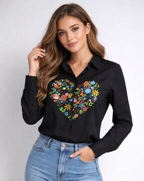 black dust Women Embroidered Spread-Collar Shirt-picture-17