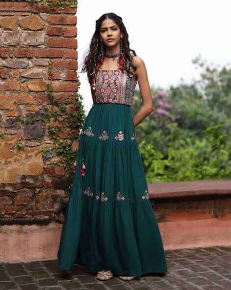 Global Desi Women Embroidered Tiered Dress