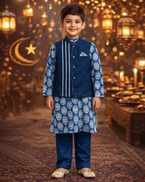 pspeaches Boys Printed 3-Piece Kurta Pyjama Set-picture-17