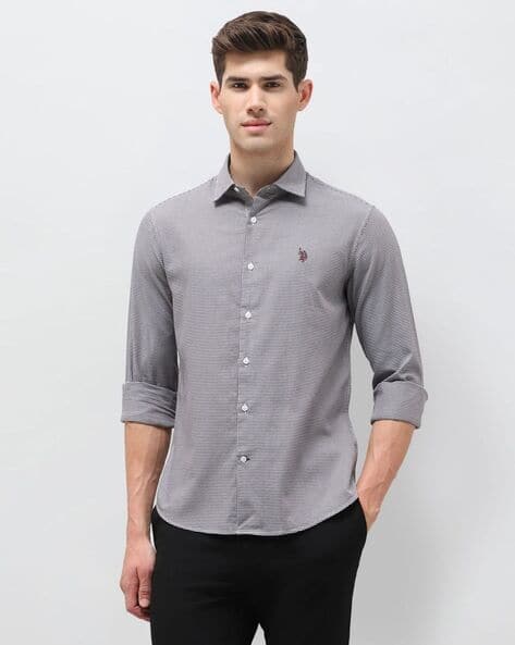 U.S. Polo Assn. Men Houndstooth Regular Fit Cotton Shirt