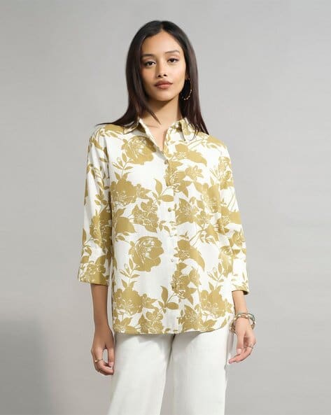 AND Women Printed Regular Fit Spread-Collar Top