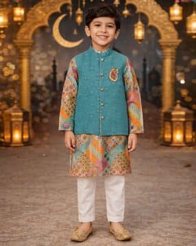 pspeaches Boys Printed 3-Piece Kurta Pyjama Set-picture-18