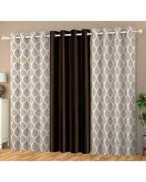 Pack of 3 Printed Window Curtains with Rings-image-40