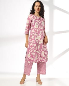 avaasa mix n' match Women Floral Print Straight Kurta with Palazzos-picture-34