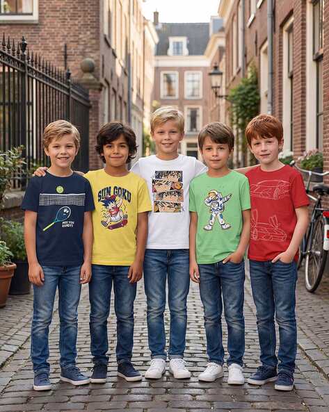 Hellcat Boys Pack of 5 Graphic Print Round-Neck T-Shirts
