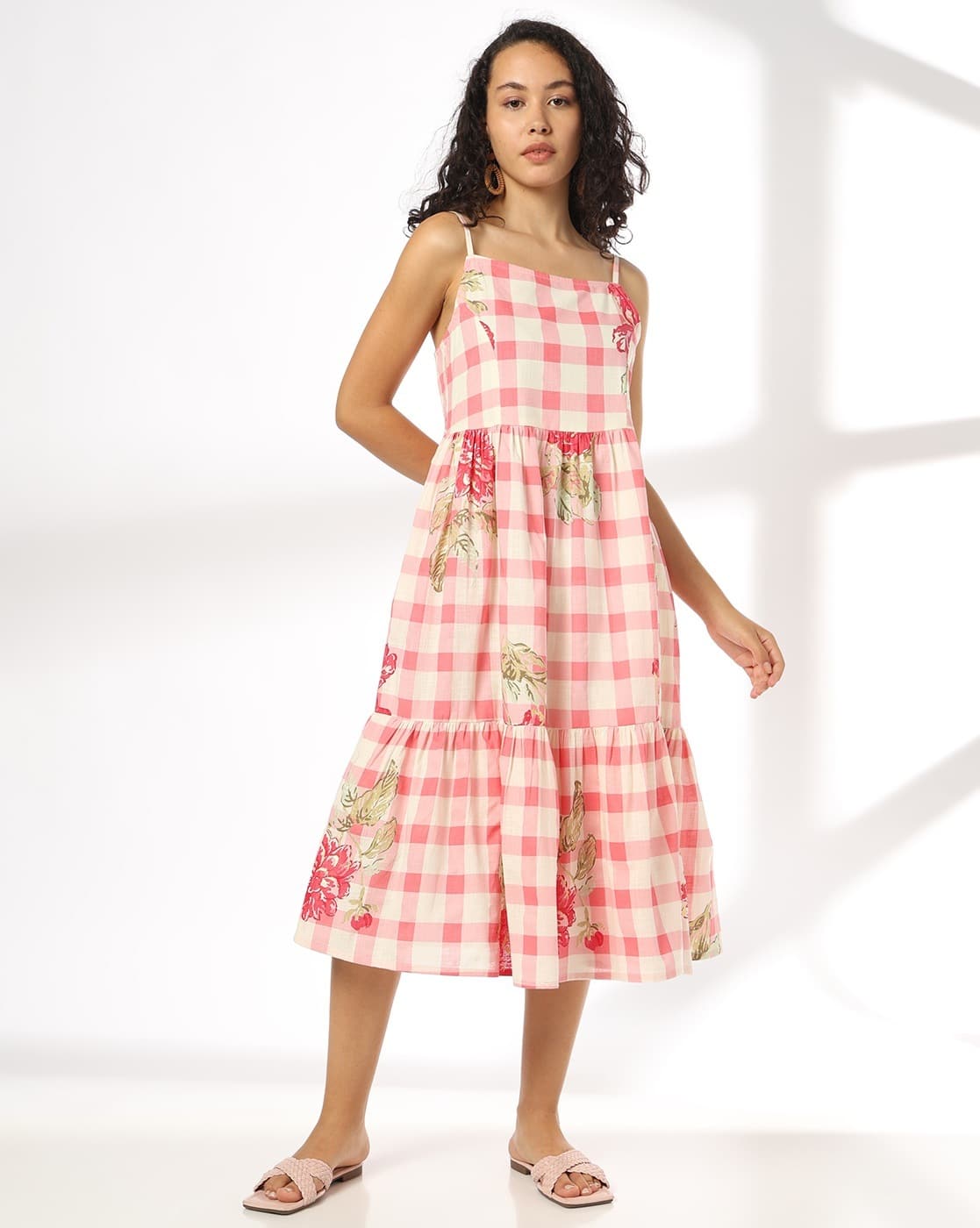 Buy SIYAHI Women Checked Tiered Dress wi Online | Ajio.com
