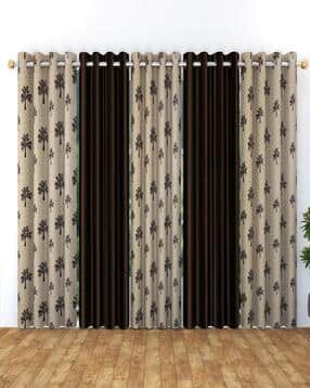 yarnis Set of 5 Floral Print Long Door Curtains with Rings Header-picture-42